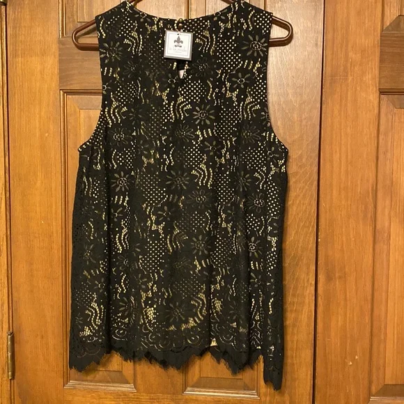 TWO gorgeous lace tanks with lattice v-neck- black and cream! - Picture 5 of 5